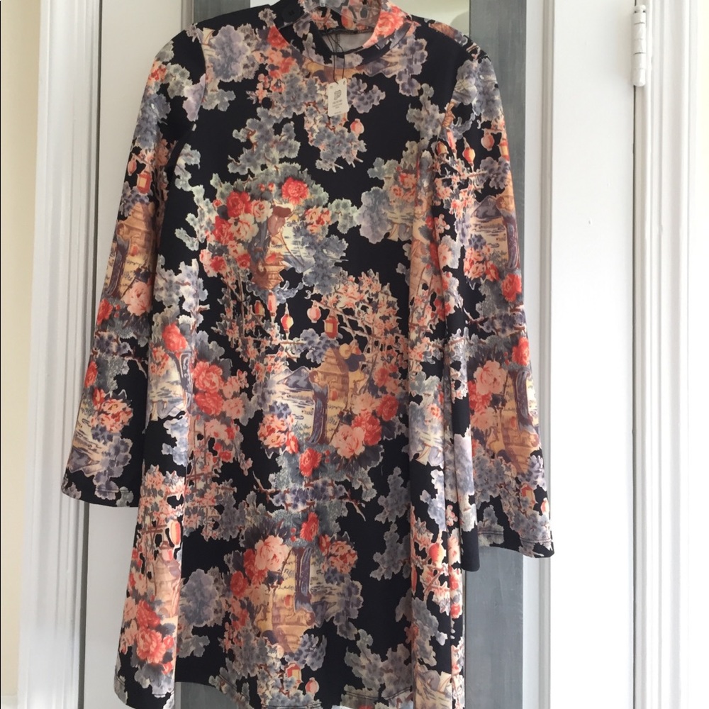 Zara Floral Asian Inspired Print Mini Dress